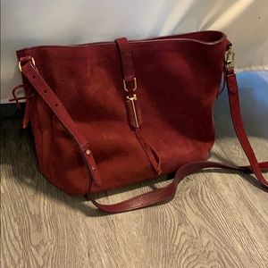 Maroon Suede Cross-body Purse